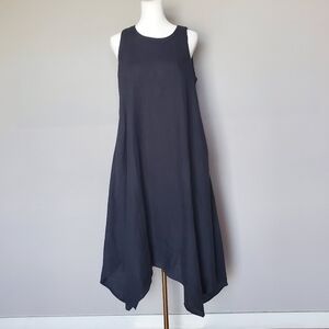 adL Black Lagenlook Boho Handkerchief Hem Linen Midi Dress Women's Size XS